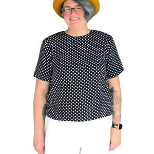 Ship + Shore black and white polka dot blouse size Large Petite